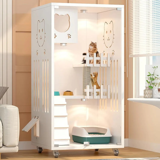 Huatol Wooden Cat Condo Indoor Outdoor Enclosure with Wheels