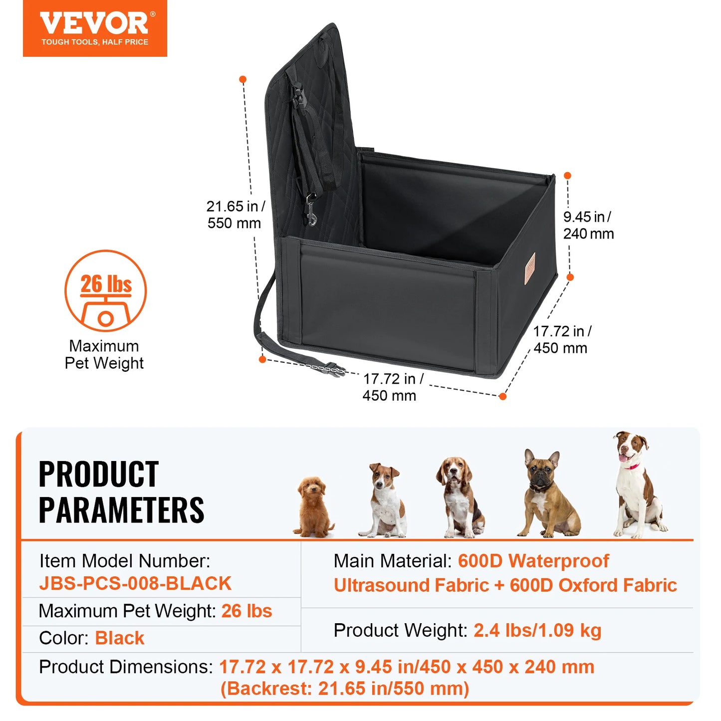 SucceBuy Dog Car Booster Seat Waterproof With Safety Leash