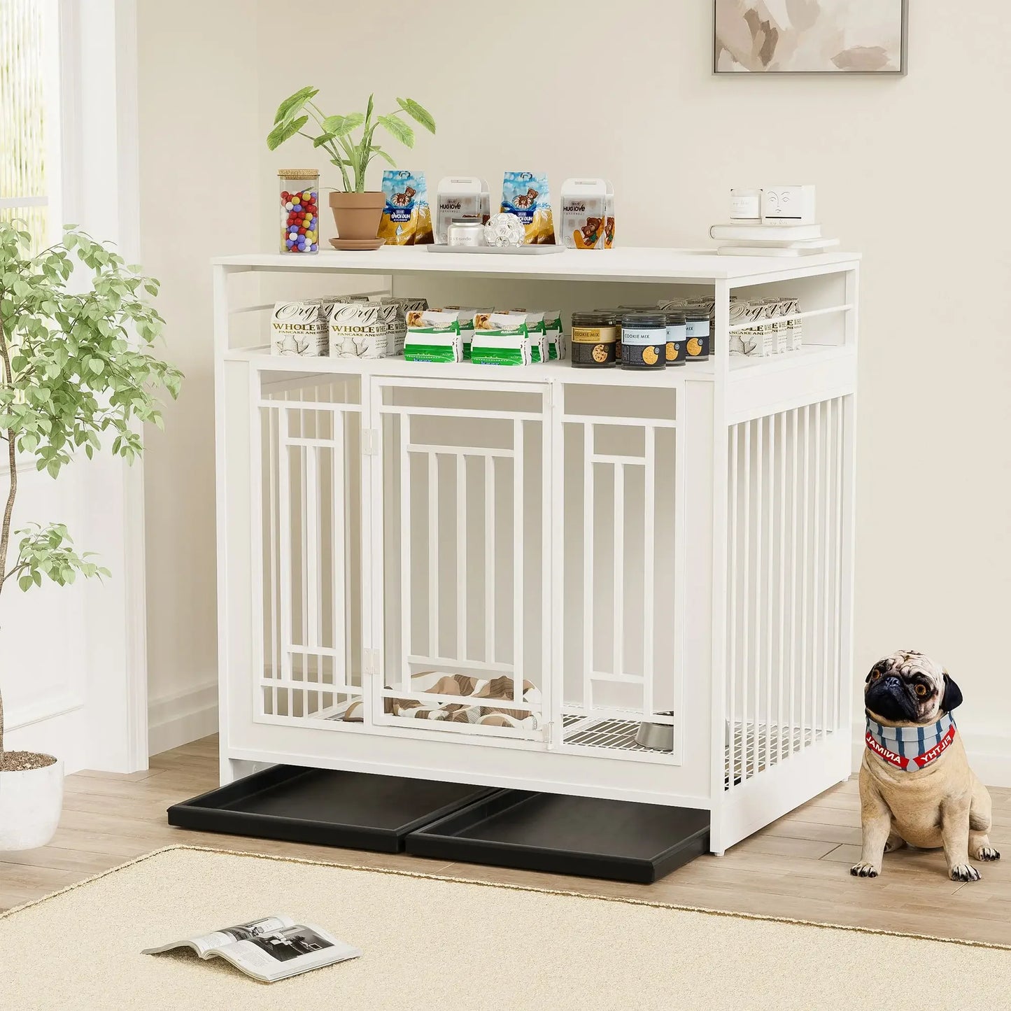 Dog Crate Furniture with Divider and Storage Drawers