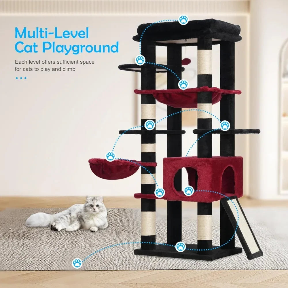Cat Tree Tower with Multi-Level Hammock and Scratching Posts