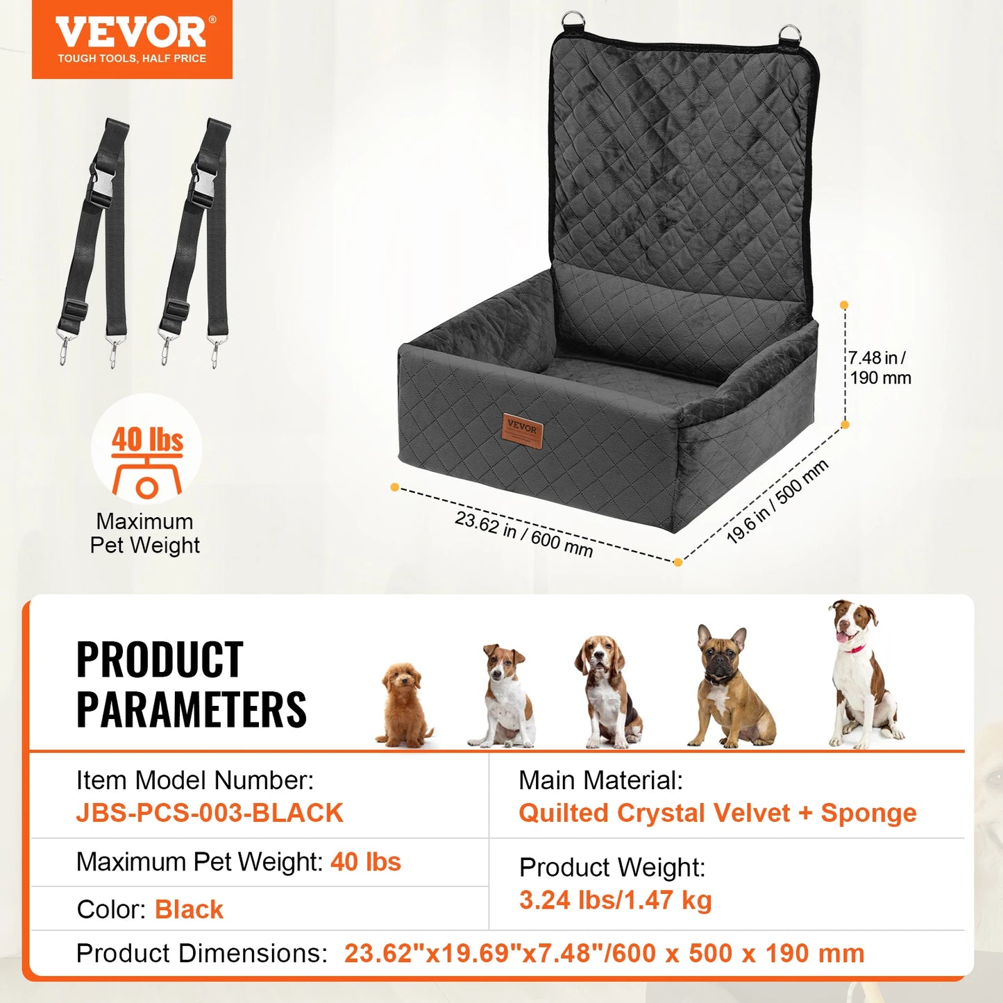 SucceBuy Dog Car Booster Seat Waterproof With Safety Leash