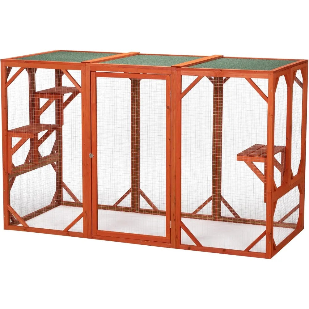 Wooden Cat House Outdoor Cat Cage with Water Proof Planks