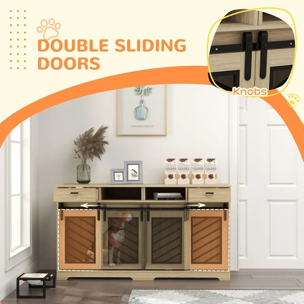 MKDK Double Dog Crate Furniture with Removable Divider