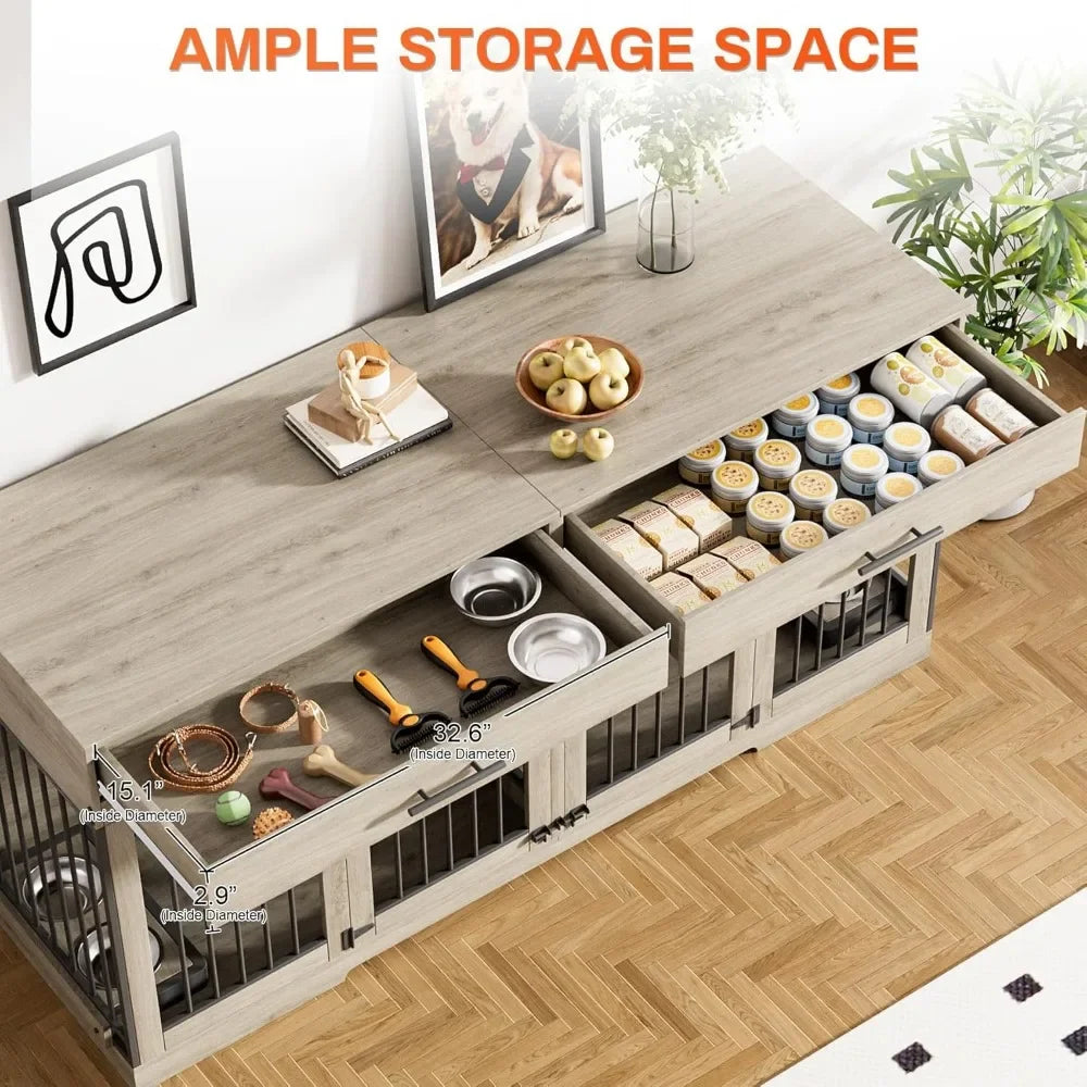 ZUIYU Large Dog Crate Furniture with Storage Drawers