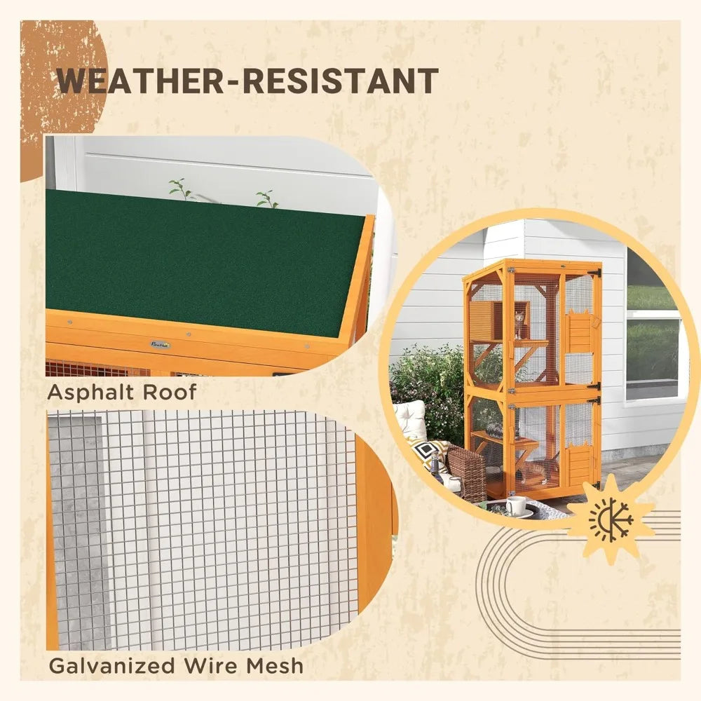 Wooden Catio Large Cat House with Waterproof Roof