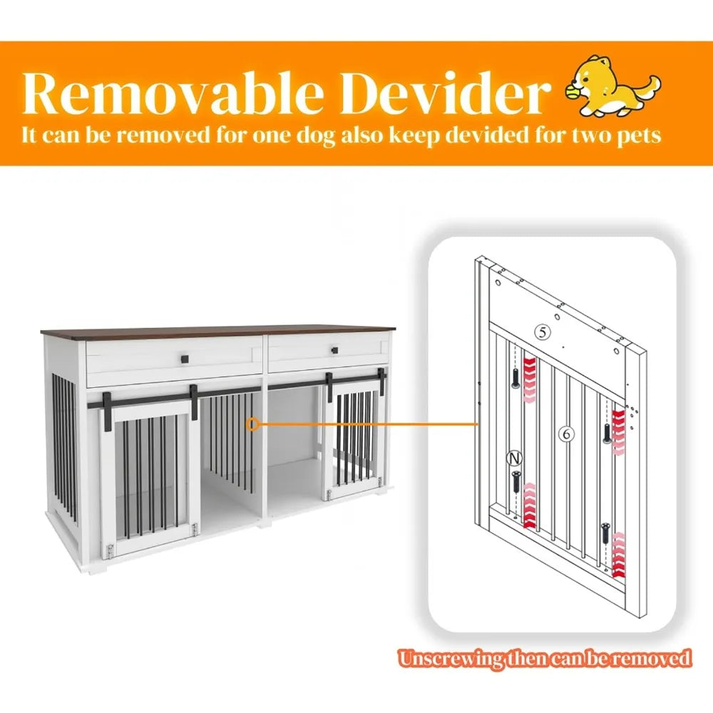 Wooden Dog Crate Table Furniture with Storage Drawers
