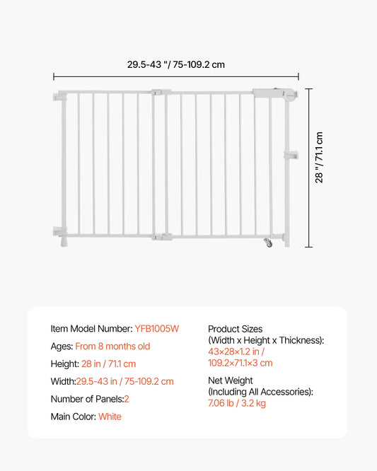 VEVOR Adjustable Baby Gate for Child and Pet Security