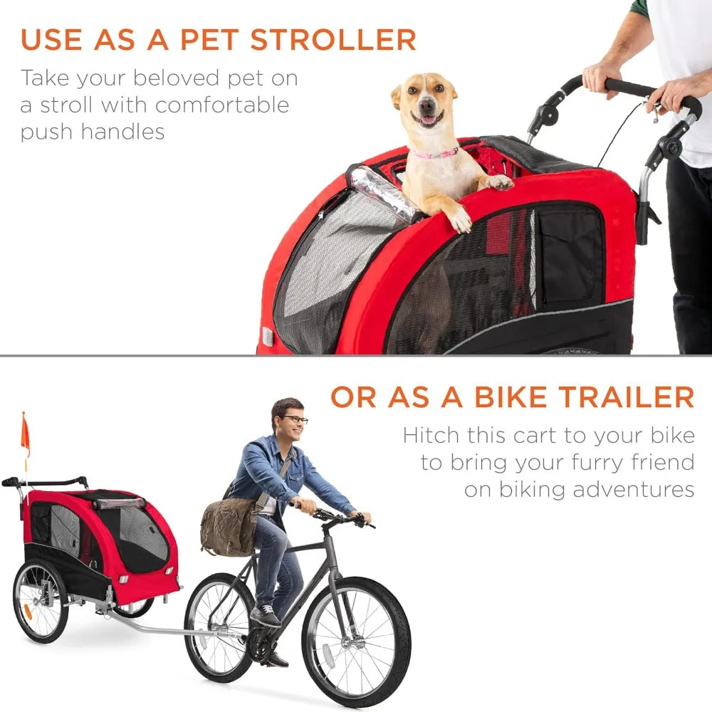 2-in-1 Dog Bike Trailer and Pet Stroller Carrier