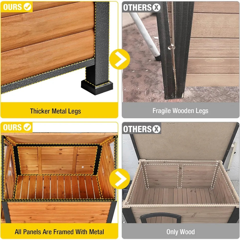MKDK Outdoor Weatherproof Dog House with Metal Frame