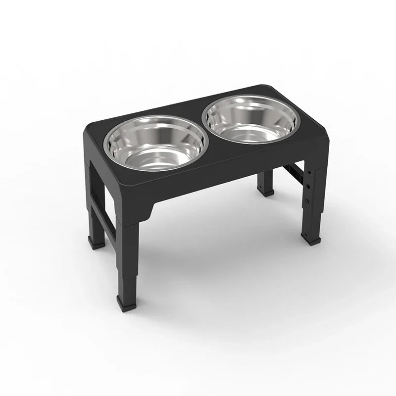 Adjustable Elevated Pet Dish Bowl with Stainless Steel Bowls