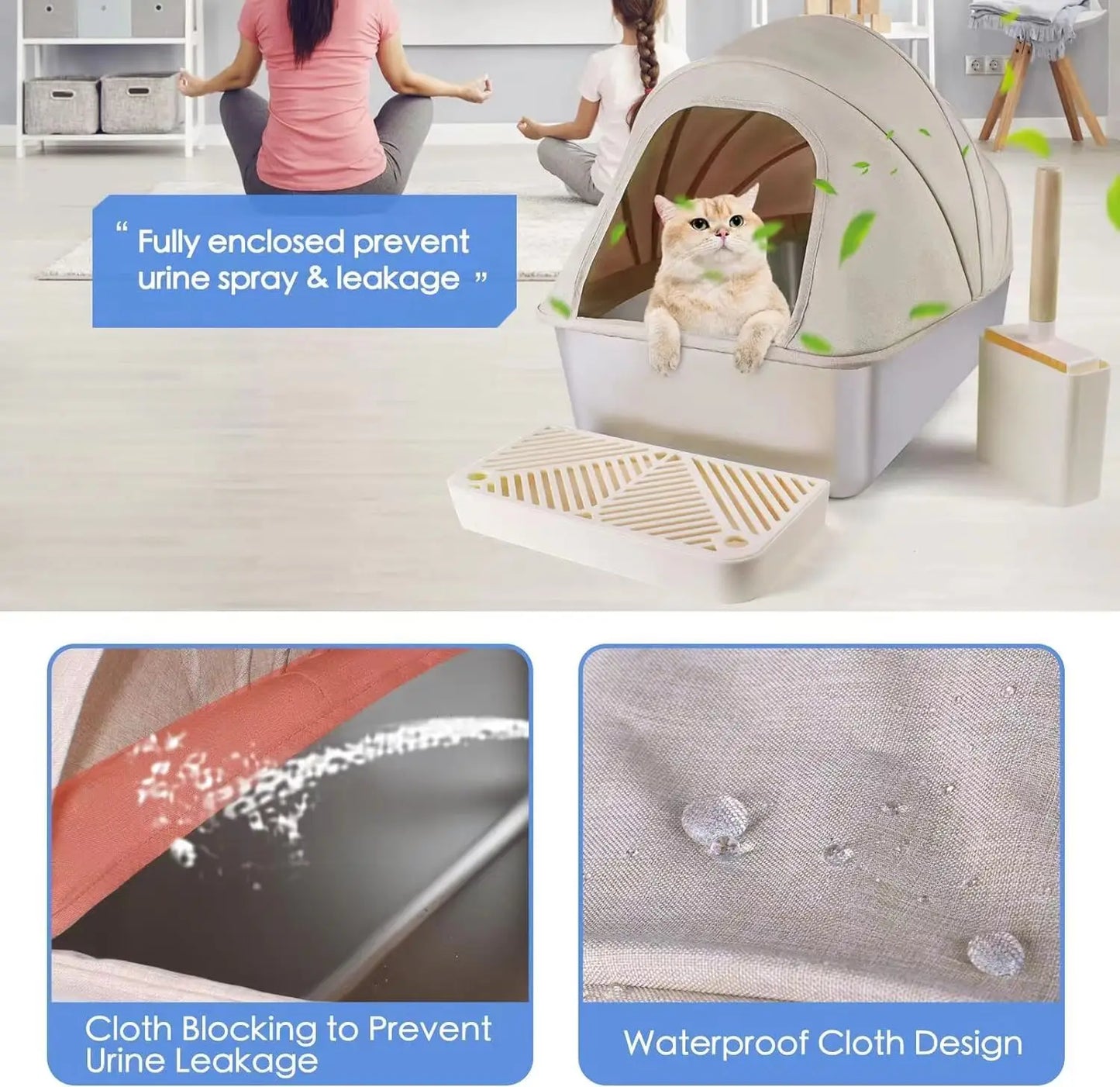 Large Enclosed Cat Litter Box with Leak-Proof Design