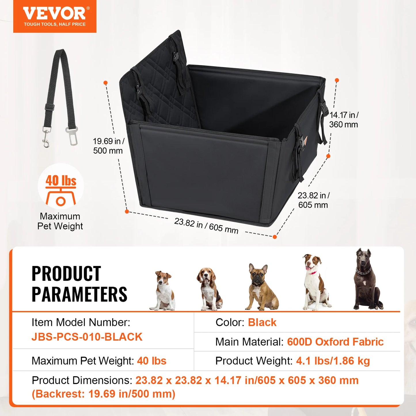 SucceBuy Dog Car Booster Seat Waterproof With Safety Leash