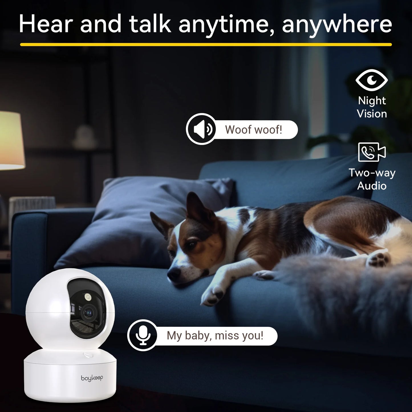 BoyKeep 3MP WiFi Pan Tilt Security Camera With Night Vision