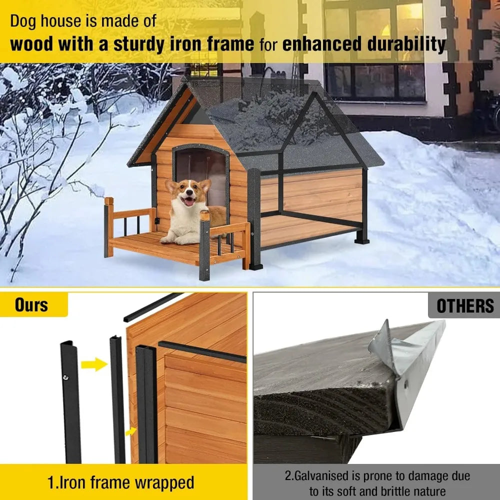 MKDK Outdoor Dog House with Insulated Liner and Iron Frame