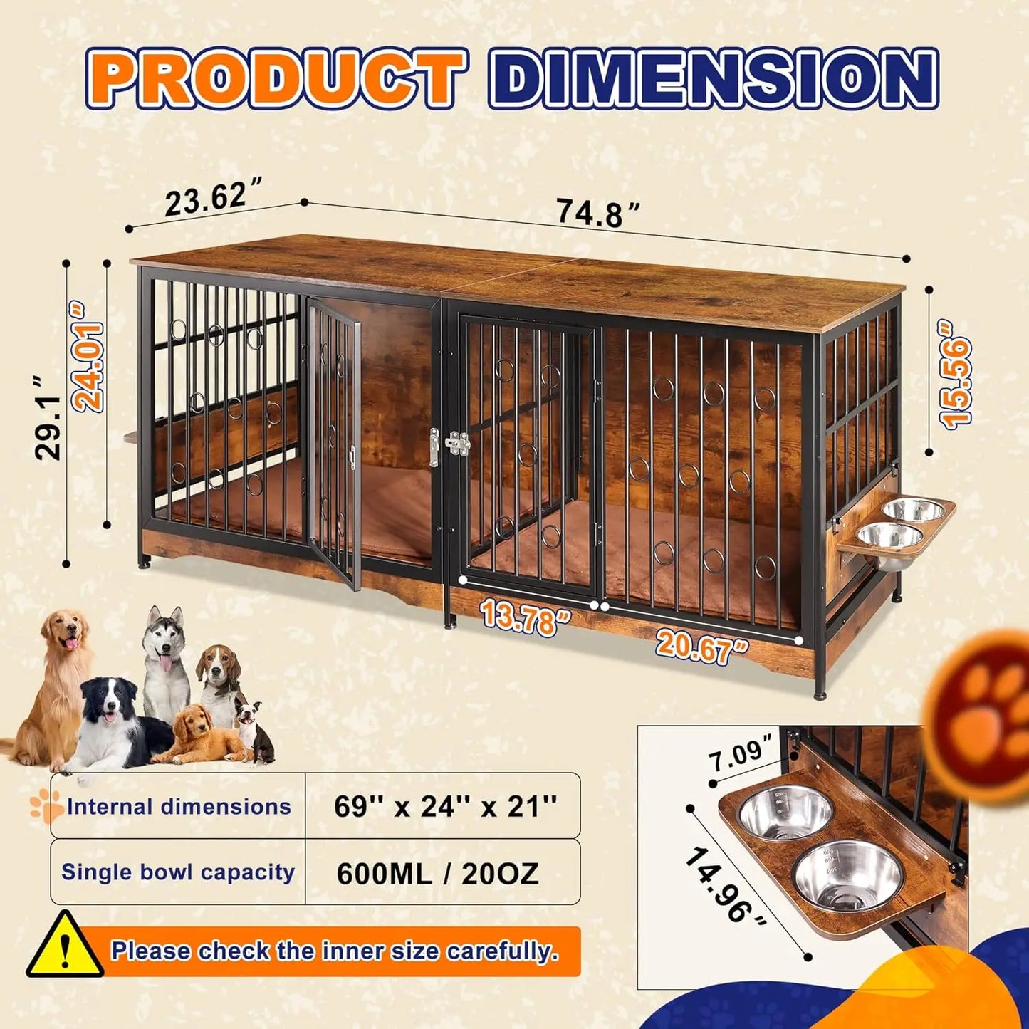 Dog Crate Furniture Large Storage TV Stand for Dogs