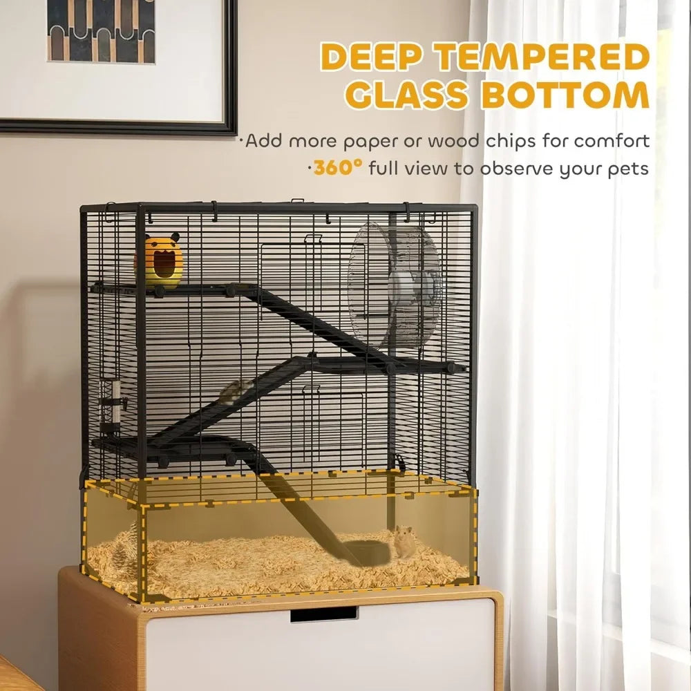 Large Hamster Cage with Deep Glass Bottom and Accessories