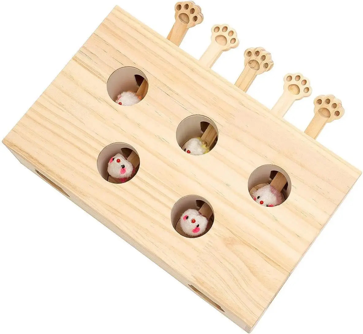 MEWOOFUN Interactive Whack A Mole Wooden Cat Toy Game