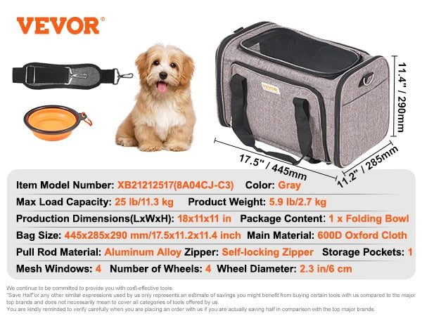 SucceBuy Pet Cat Carrier Backpack with Wheels and Handle