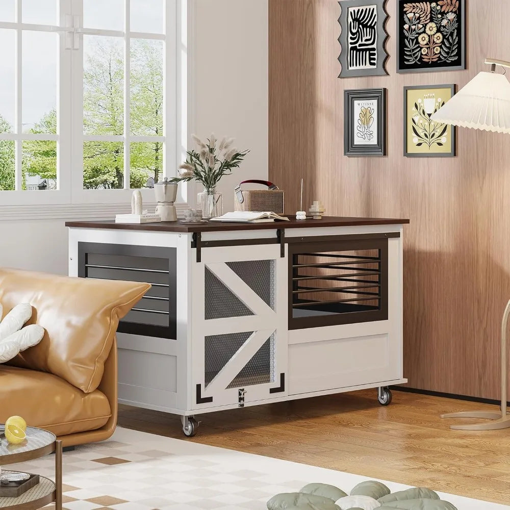 47 Inch Dog Crate Furniture with Top Access Doors