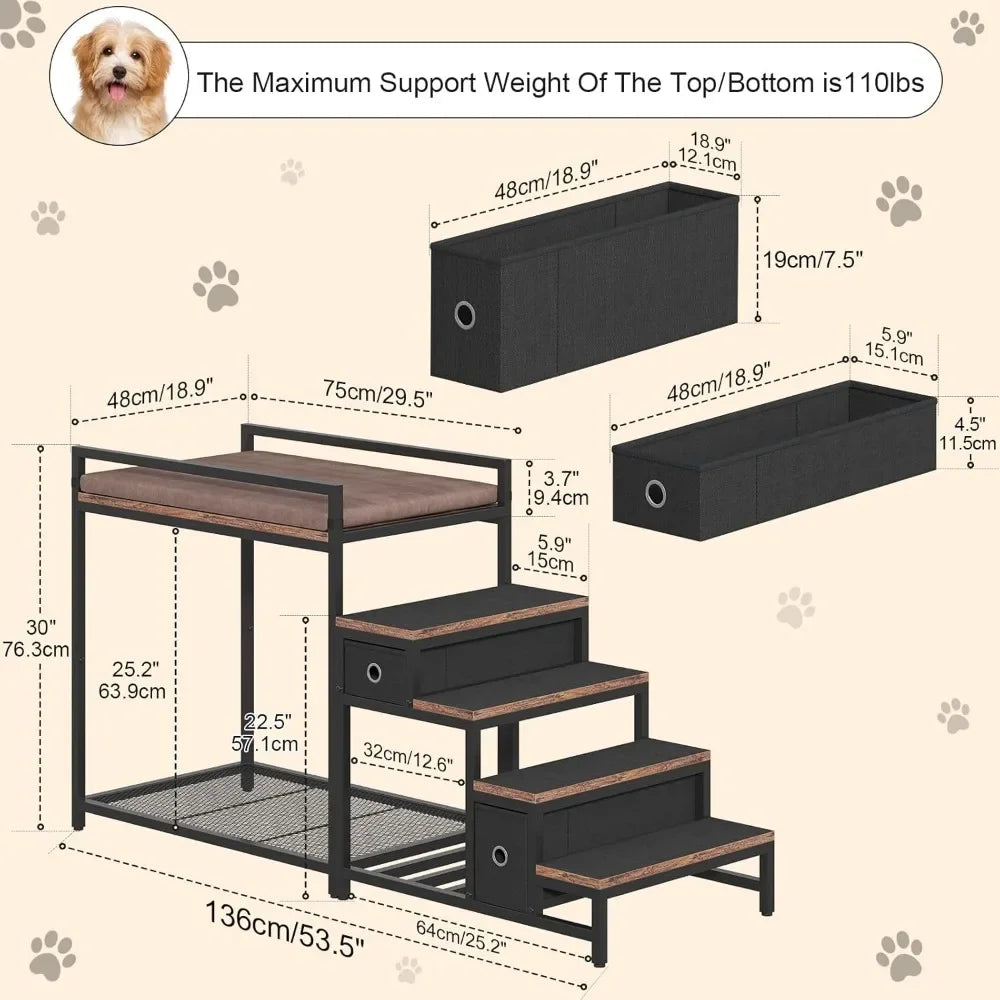 ZUIYU Multi-Level Elevated Pet Bunk Bed with Stairs