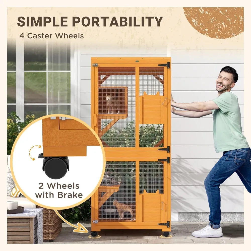 Wooden Catio Large Cat House with Waterproof Roof