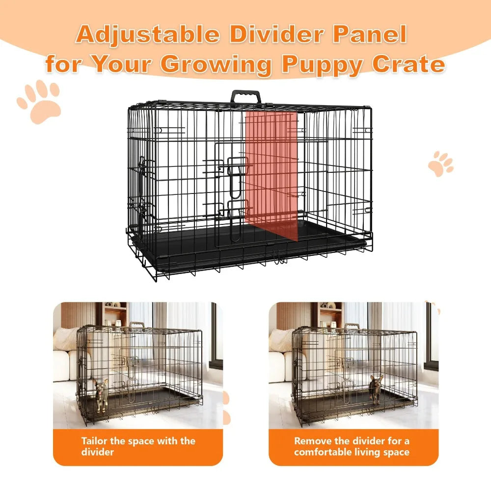 Large Dog Cage with Divider and Leak-Proof Tray