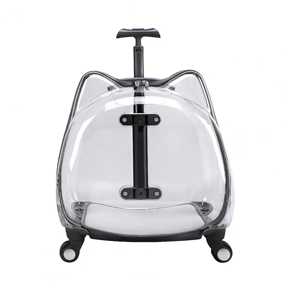 Cat Carrier with Wheels Transparent Pet Trolley Case Telescopic Rod Spacious Breathable Pet Trolley for Hiking Travel