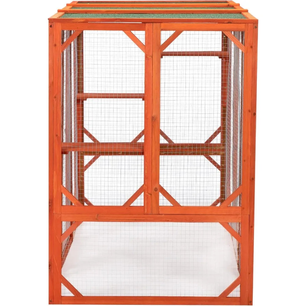 Wooden Cat House Outdoor Cat Cage with Water Proof Planks