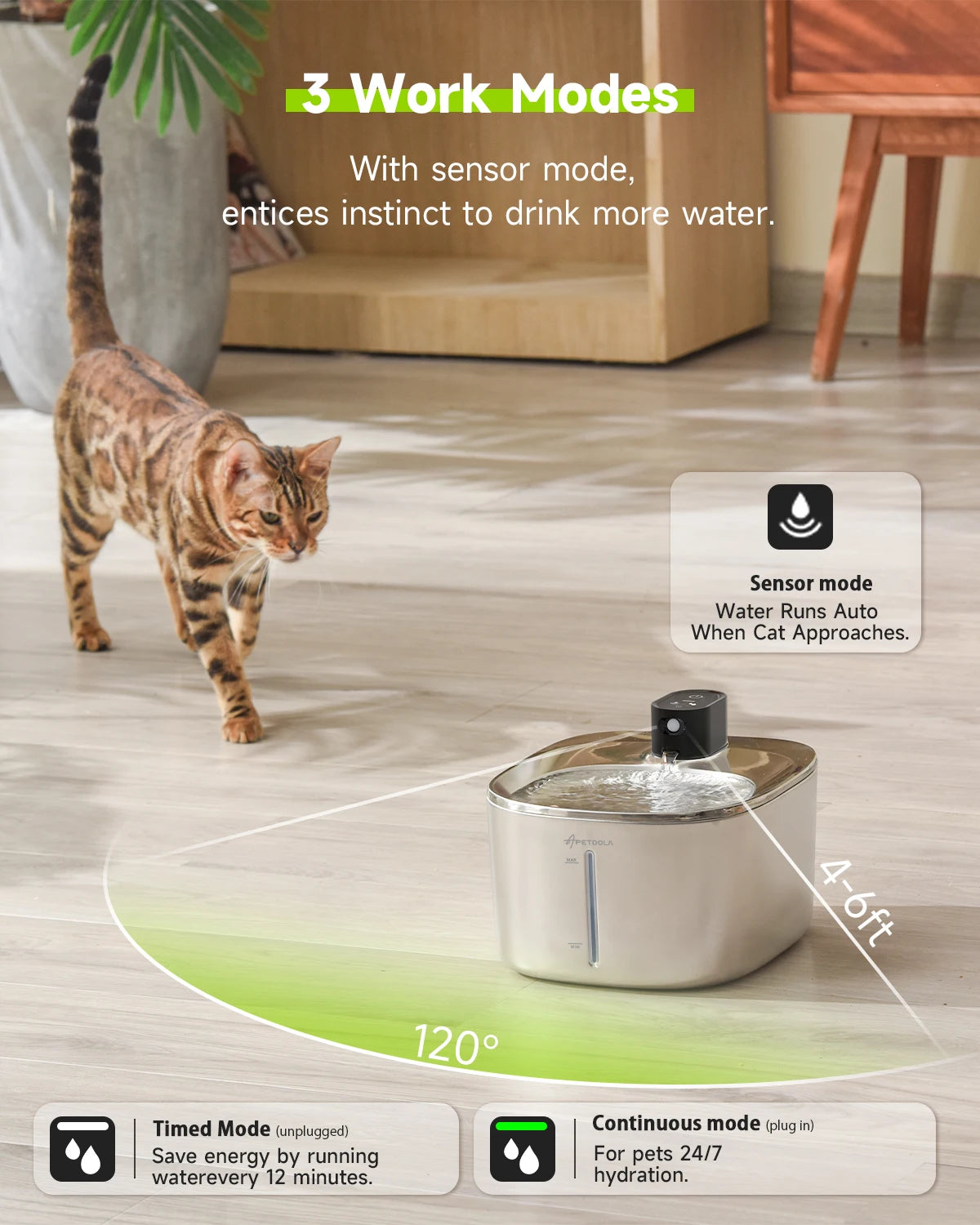 APD Automatic Wireless Cat Water Fountain Stainless Steel