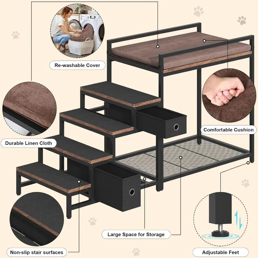 ZUIYU Multi-Level Elevated Pet Bunk Bed with Stairs