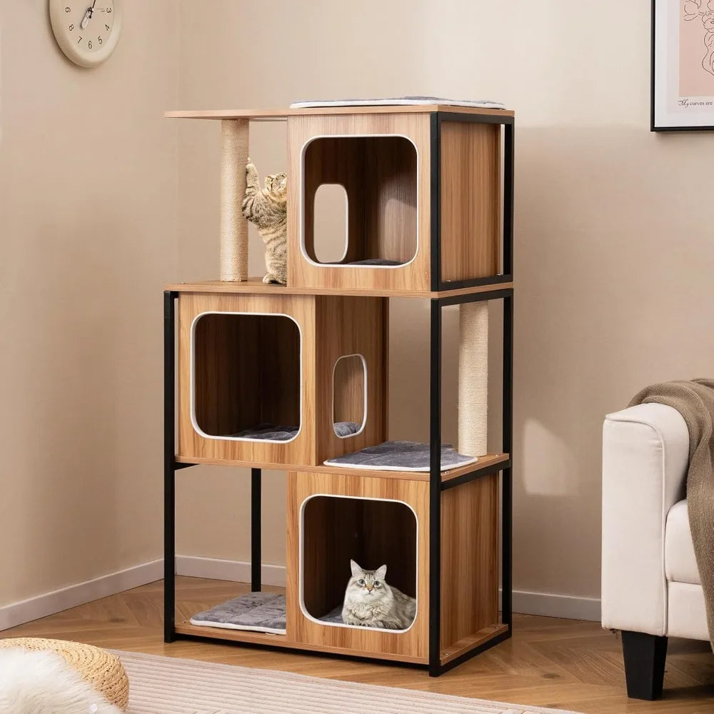 PETSITE 52 Inch Wood Cat Tree Multi-Level Cat Tower