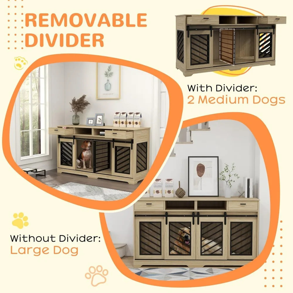 MKDK Double Dog Crate Furniture with Removable Divider