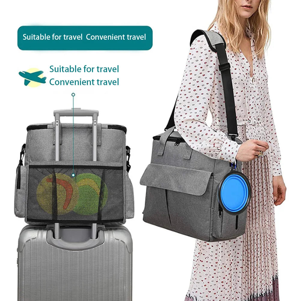 Dog Travel Bag Backpack Pet Accessories Organizer for Week Away/Overnight, w/ 2 Food Bags 1 Waterproof Placemat 2 Foldable Bowls