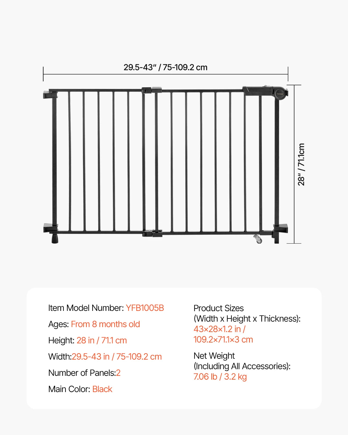VEVOR Adjustable Baby Gate for Child and Pet Security