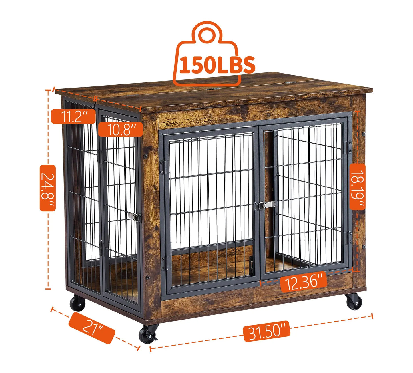 Furniture Style Dog Crate Side Table on Wheels