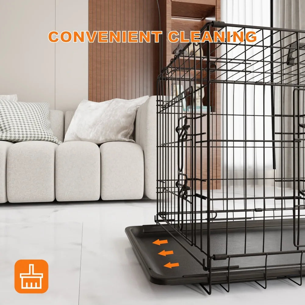Large Dog Cage with Divider and Leak-Proof Tray