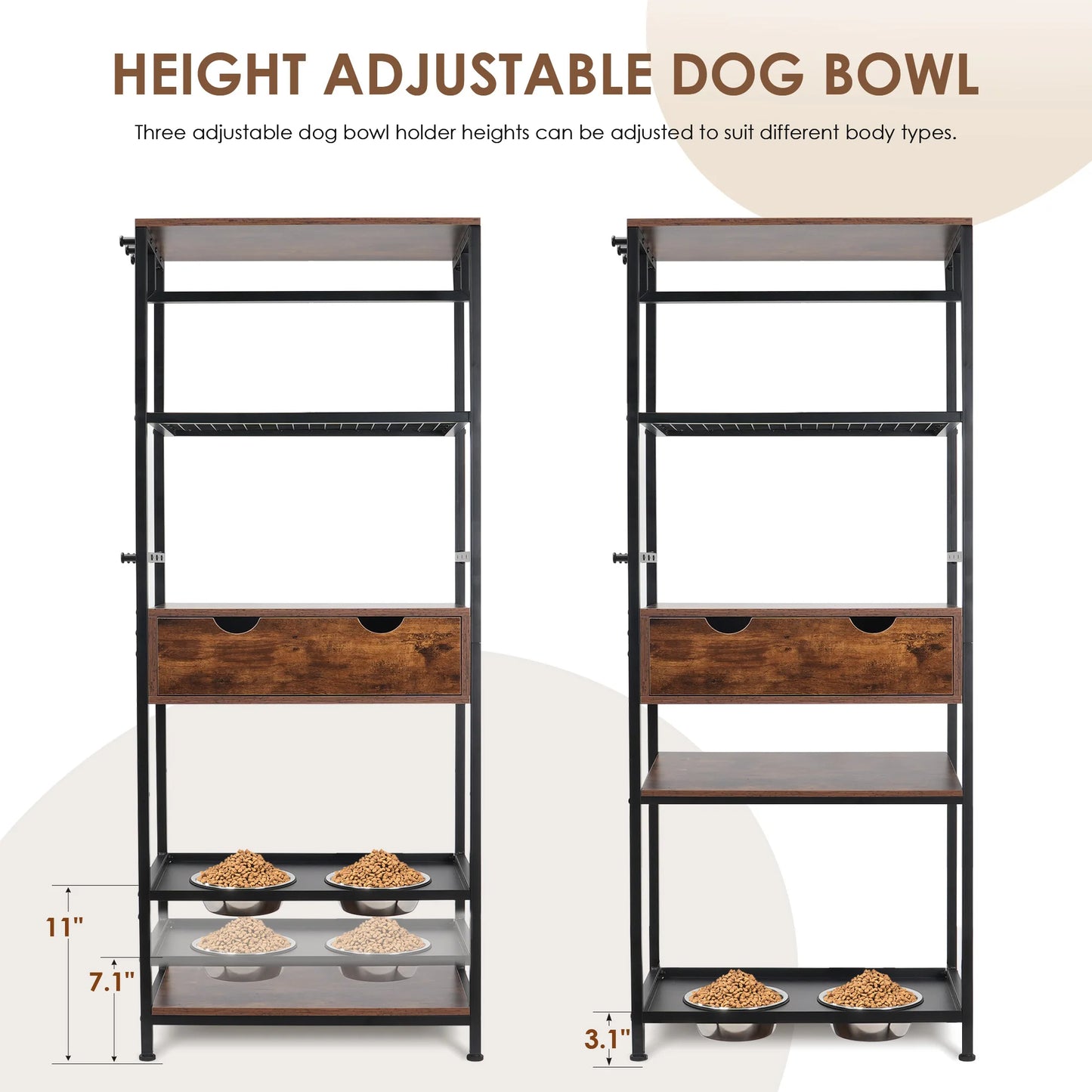 Dog Feeding Station Height Adjustable Raised Bowls