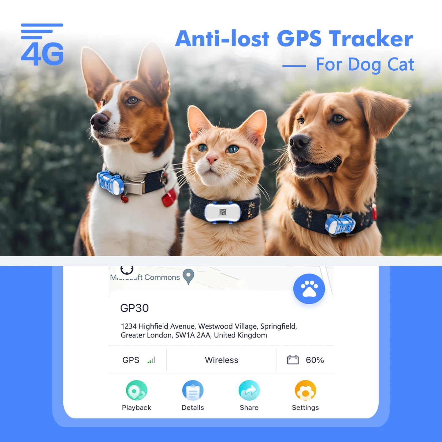 WANWAYTECH 4G Mini GPS Pet Tracker Waterproof Live Locator