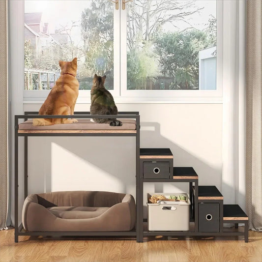ZUIYU Multi-Level Elevated Pet Bunk Bed with Stairs