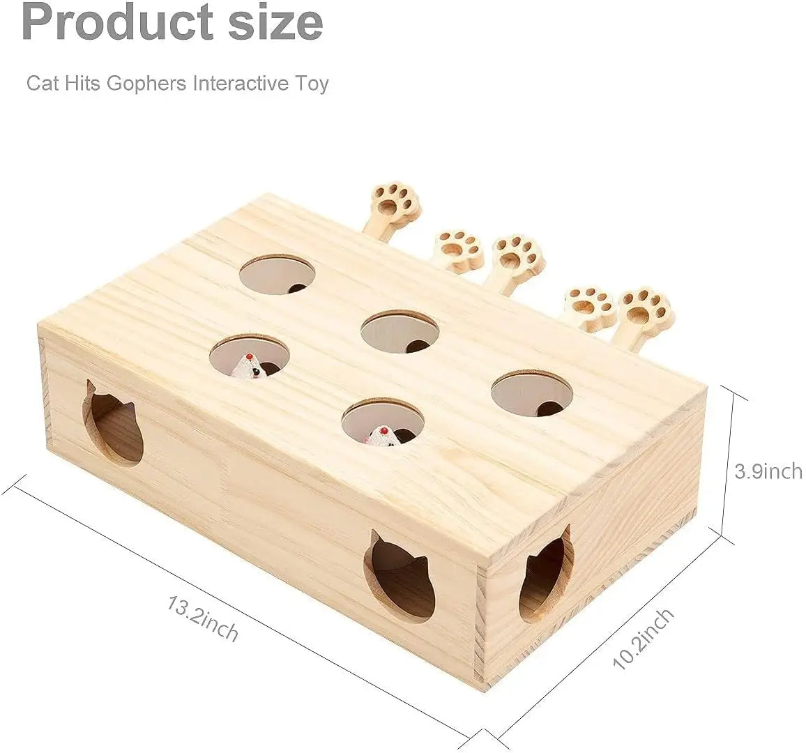 MEWOOFUN Interactive Whack A Mole Wooden Cat Toy Game