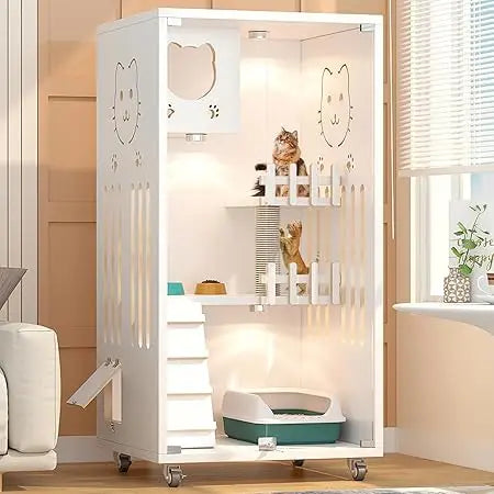 Huatol Wooden Cat Condo Indoor Outdoor Enclosure with Wheels