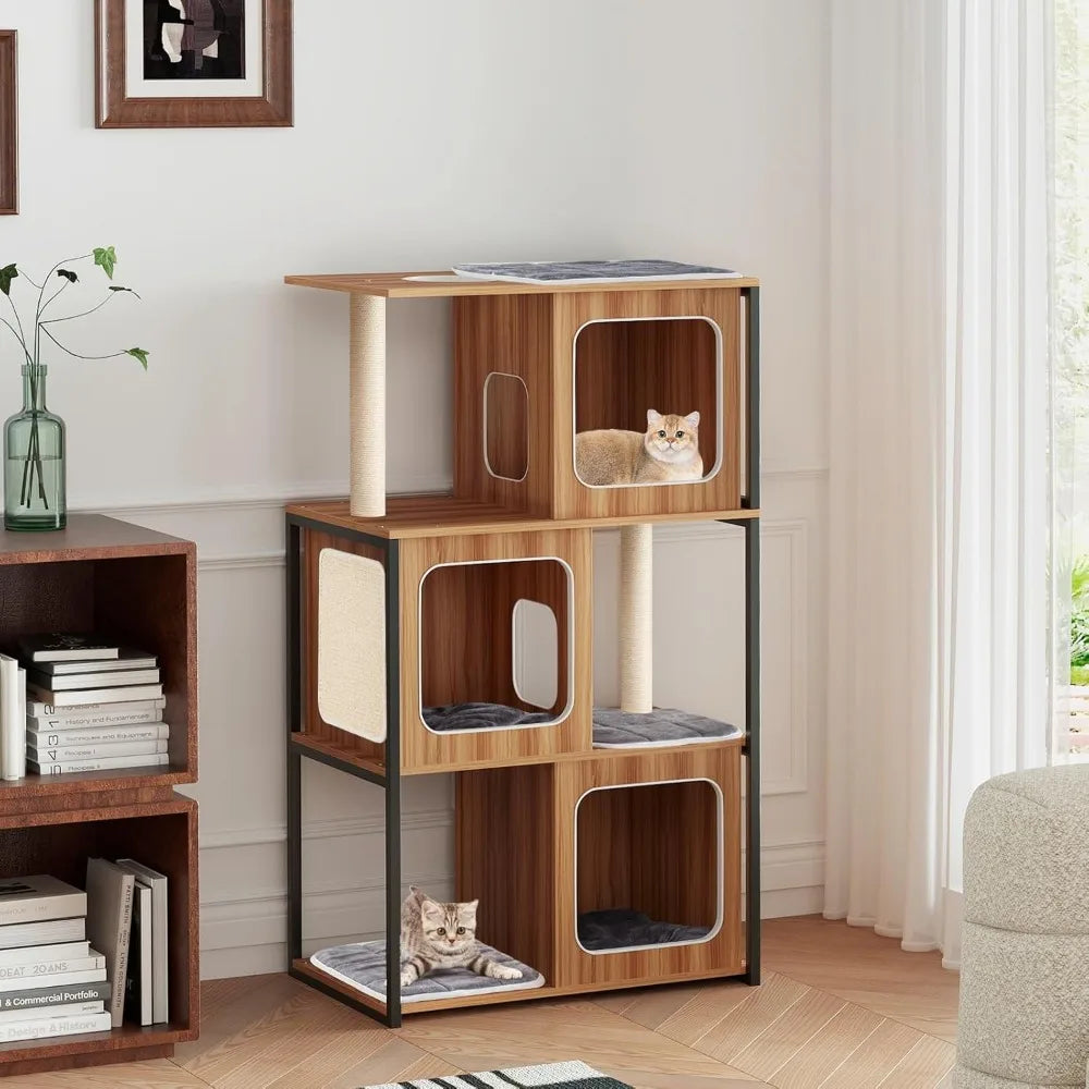 PETSITE 52 Inch Wood Cat Tree Multi-Level Cat Tower