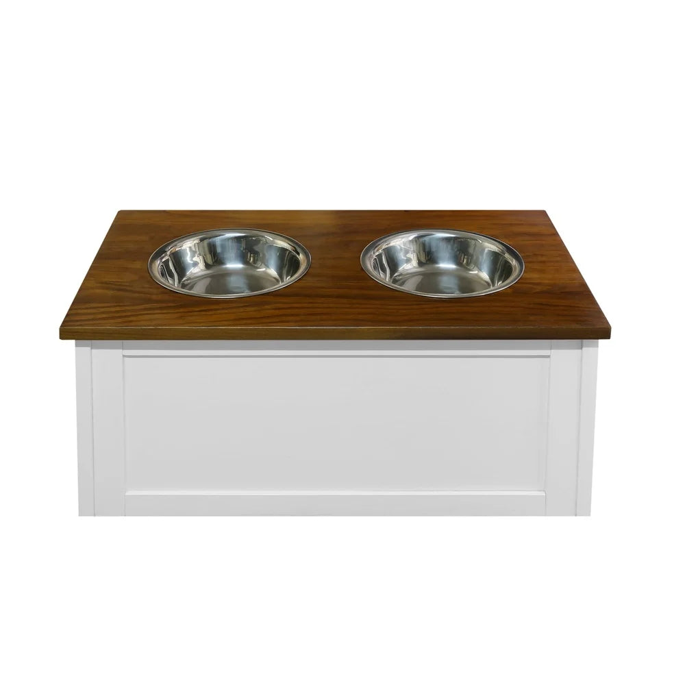 Solid Wood Pet Feeder Stand with Storage Dogs Two Bowl Design Easy Assembly Home Organization