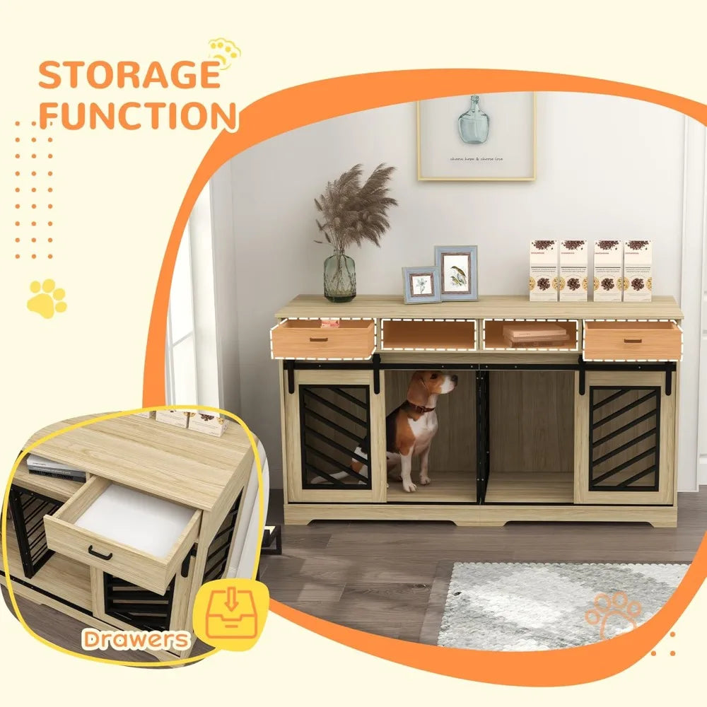 MKDK Double Dog Crate Furniture with Removable Divider