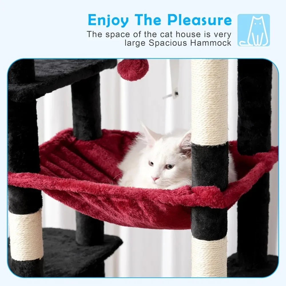 Cat Tree Tower with Multi-Level Hammock and Scratching Posts
