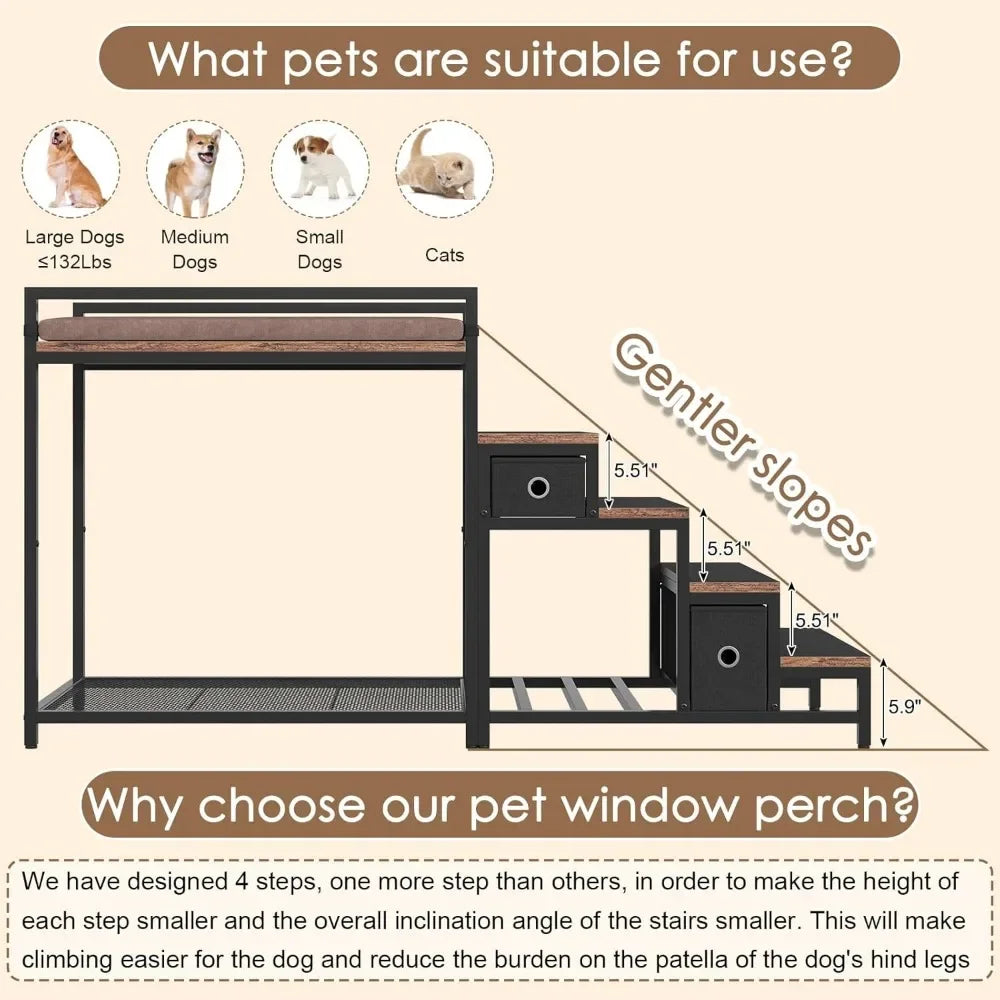 ZUIYU Multi-Level Elevated Pet Bunk Bed with Stairs