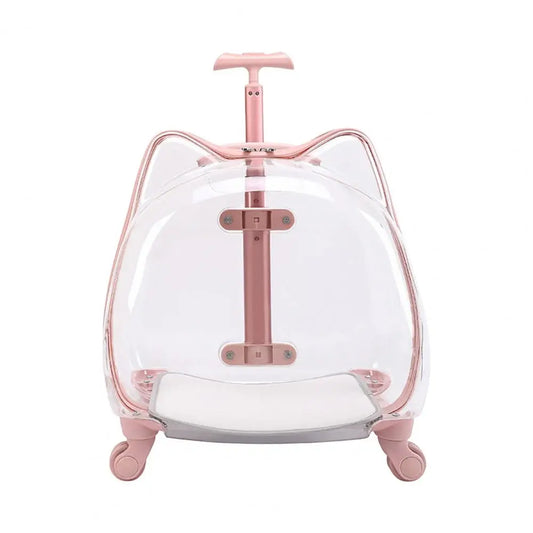 Cat Carrier with Wheels Transparent Pet Trolley Case Telescopic Rod Spacious Breathable Pet Trolley for Hiking Travel