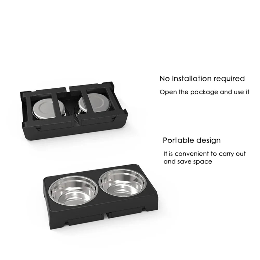 Adjustable Elevated Pet Dish Bowl with Stainless Steel Bowls