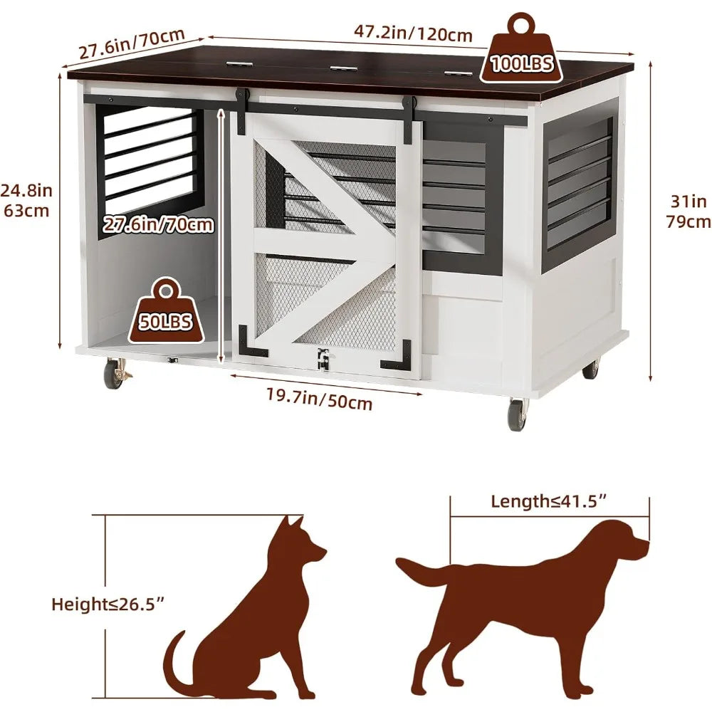 47 Inch Dog Crate Furniture with Top Access Doors