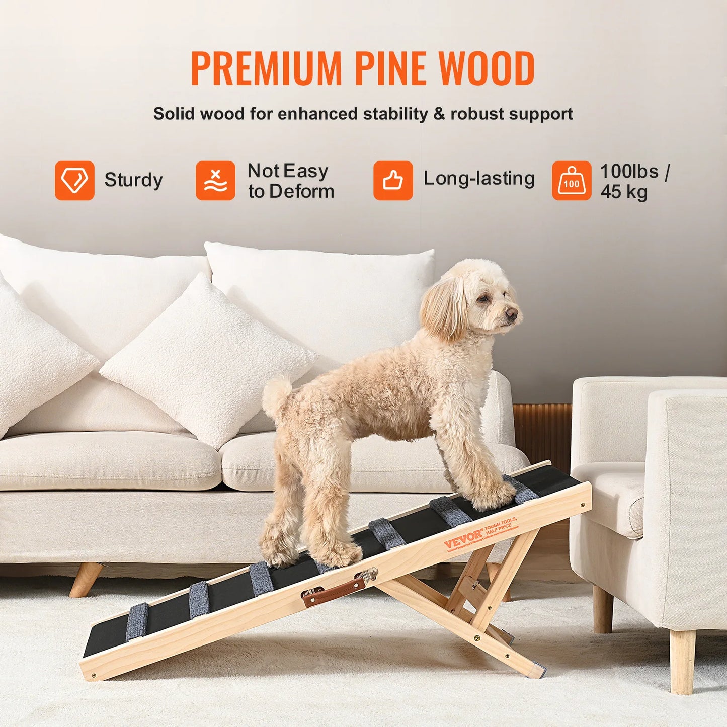 SucceBuy Adjustable Wooden Dog Ramp for Easy Climbing